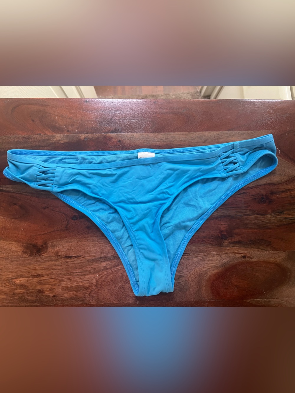 Bright Blue Low-Rise Bikini Bottom with Side Lattice